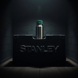 A dark room with a mysterious ambiance, featuring a massive iron block at the center