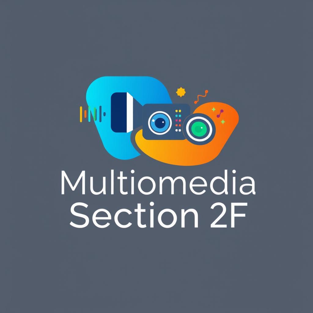 A sophisticated logo design for 'Multimedia Section 2F', incorporating dynamic shapes and a modern aesthetic