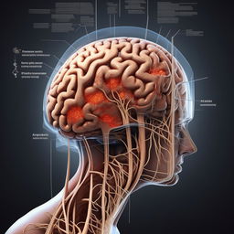 A detailed illustration of a brain aneurysm, showing the weakened blood vessel wall bulging outwards. Keep the image medical and professional with appropriate annotations.