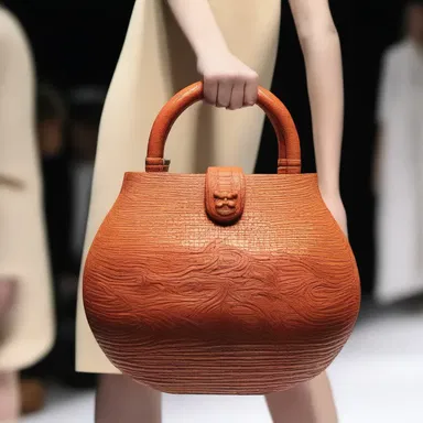 The fashion designer showcased a collection of unique handbags, including an ampulla-inspired design.