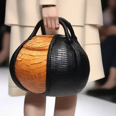 The fashion designer showcased a collection of unique handbags, including an ampulla-inspired design.