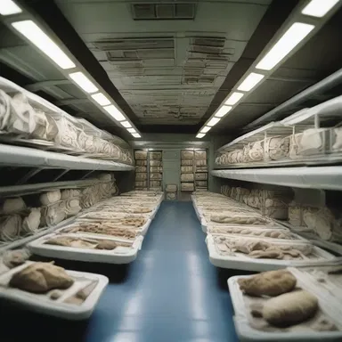 The spaceship's cargo hold contained rows of ampullas filled with extraterrestrial specimens.