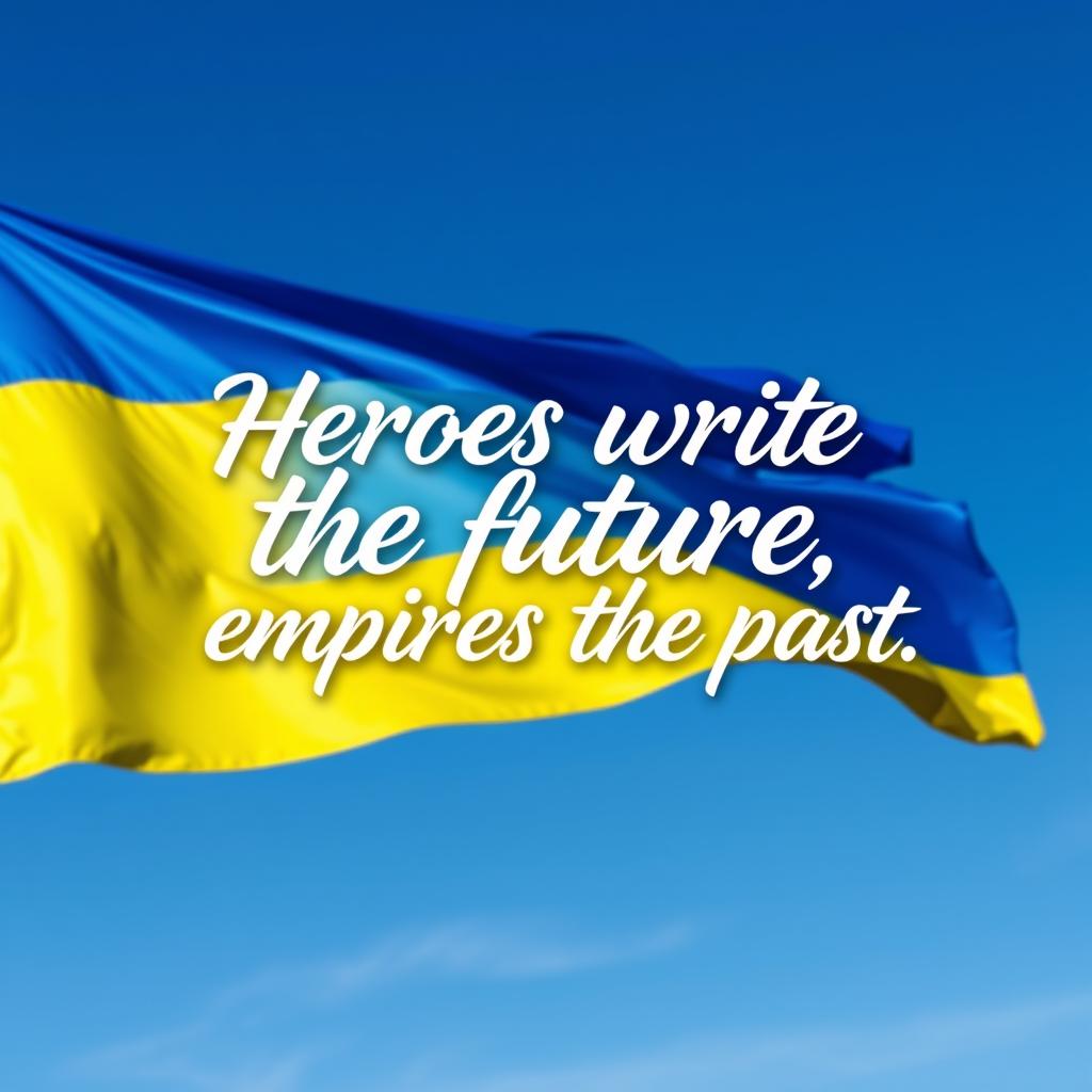 A visually striking representation of the Ukrainian flag, flowing in a gentle breeze against a clear blue sky