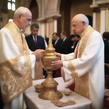 The priest carefully blessed the congregation with holy water from the ornate ampullas.