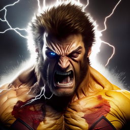 Picture Wolverine from X-Men in a state of extreme anger, with symbolic imagery such as lightning and steam from his head, ensuring it translates metaphorically rather than literally.