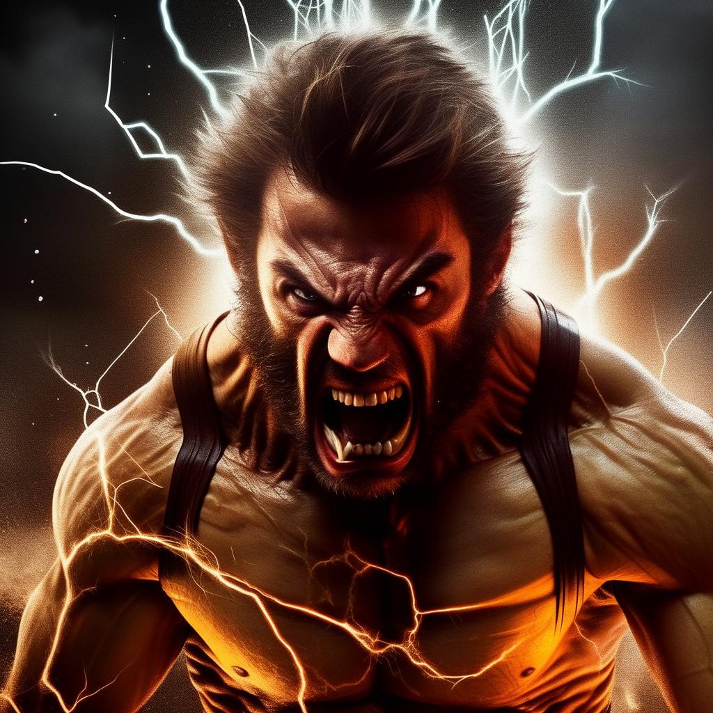 Picture Wolverine from X-Men in a state of extreme anger, with symbolic imagery such as lightning and steam from his head, ensuring it translates metaphorically rather than literally.