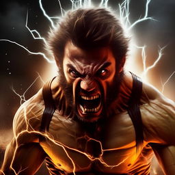 Picture Wolverine from X-Men in a state of extreme anger, with symbolic imagery such as lightning and steam from his head, ensuring it translates metaphorically rather than literally.