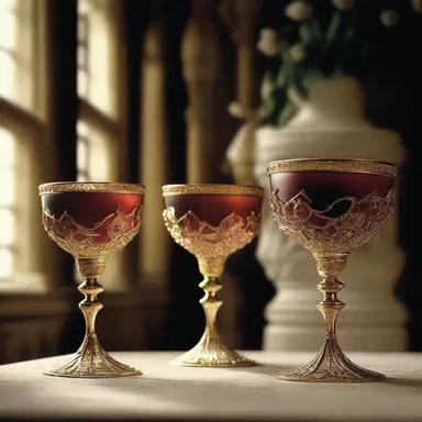 In the period drama film, the royal court used bejeweled ampullas to sip fine wine.
