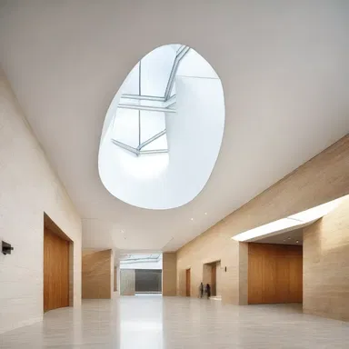 The modern architect incorporated a stunning ampulla-shaped skylight into the design of the building.