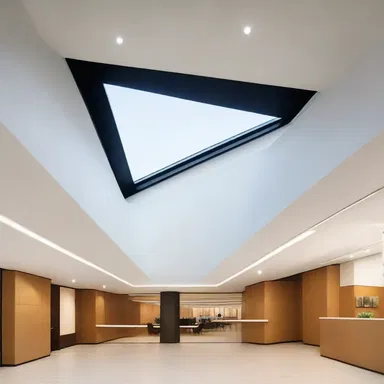 The modern architect incorporated a stunning ampulla-shaped skylight into the design of the building.