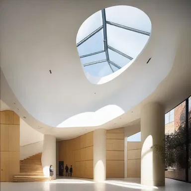 The modern architect incorporated a stunning ampulla-shaped skylight into the design of the building.