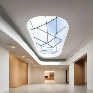 The modern architect incorporated a stunning ampulla-shaped skylight into the design of the building.