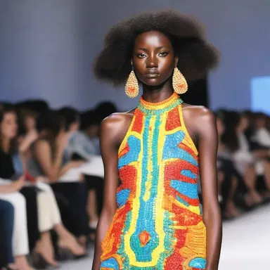 The fashion designer showcased a new collection featuring ampulla-shaped accessories and vibrant colors.