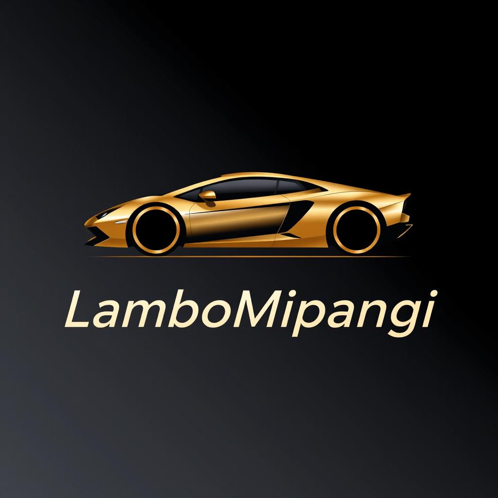 A stylish and contemporary logo design for 'LamboMipangi', featuring a dynamic silhouette of a sleek Lamborghini car integrated with bold typography