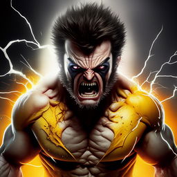 Picture Wolverine from X-Men in a state of extreme anger, with symbolic imagery such as lightning and steam from his head, ensuring it translates metaphorically rather than literally.