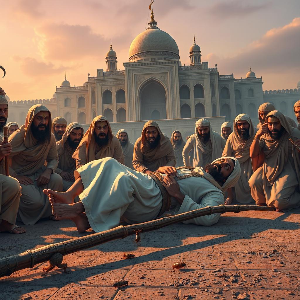 The moment Prophet Suleyman’s lifeless body falls, surrounded by a group of horrified Jinn who are shocked by the revelation of his death