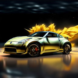 Depict a Nissan 350Z sports car in a dynamic attention-grabbing scene, viewed from a side perspective.