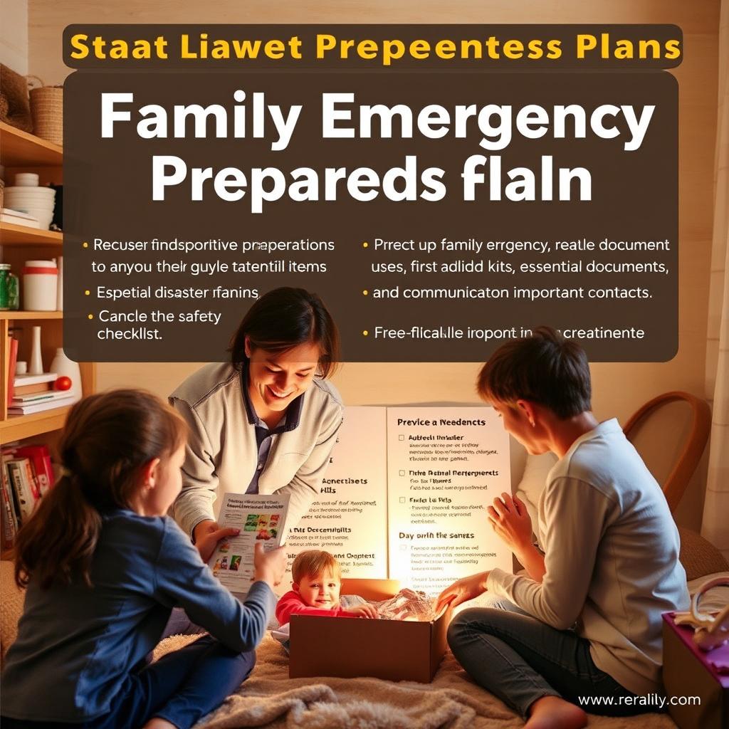 A detailed family emergency preparedness plan, including essential items and information for every family member