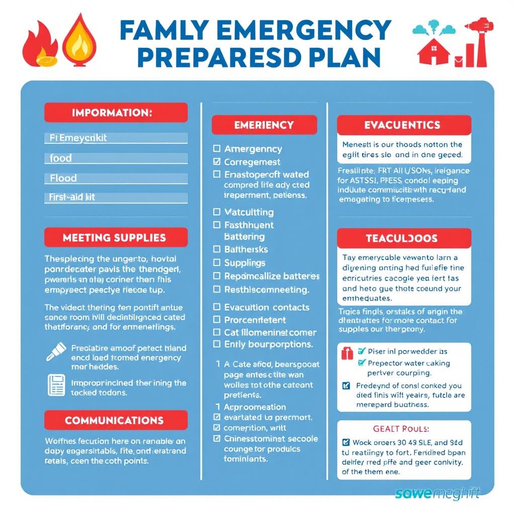 A detailed family emergency preparedness plan displayed as an infographic