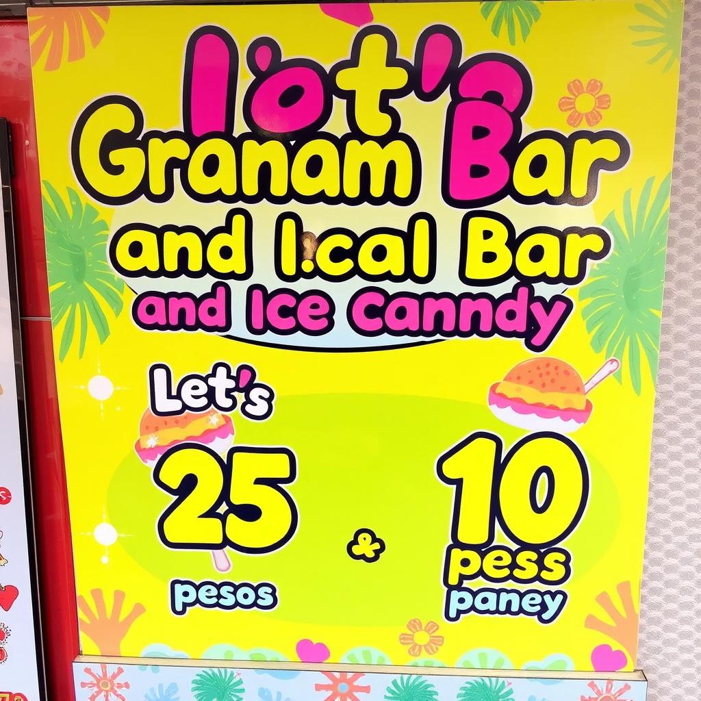 A colorful and inviting signage for a shop named 'Let's Graham Bar and Ice Candy'