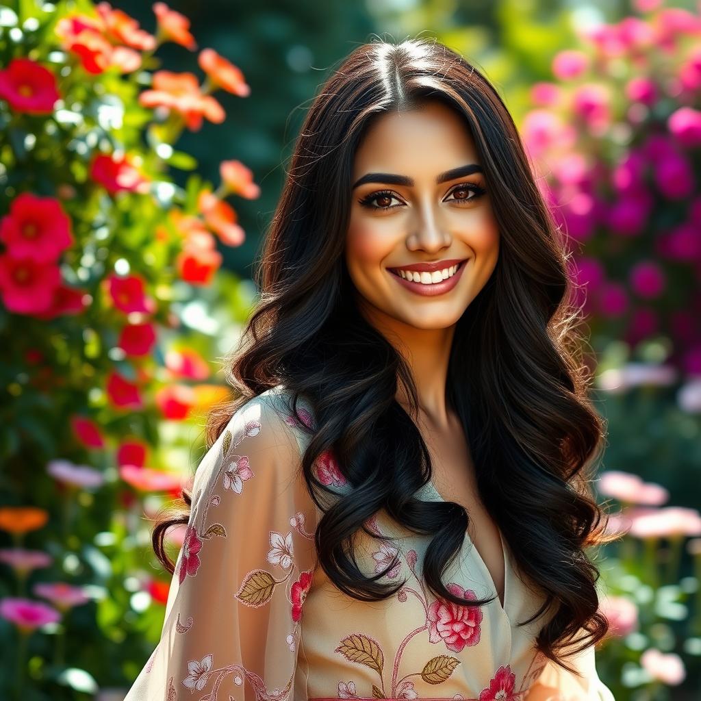 A beautiful portrait of a woman resembling Pradita Adriani, showcasing her charming smile and captivating gaze