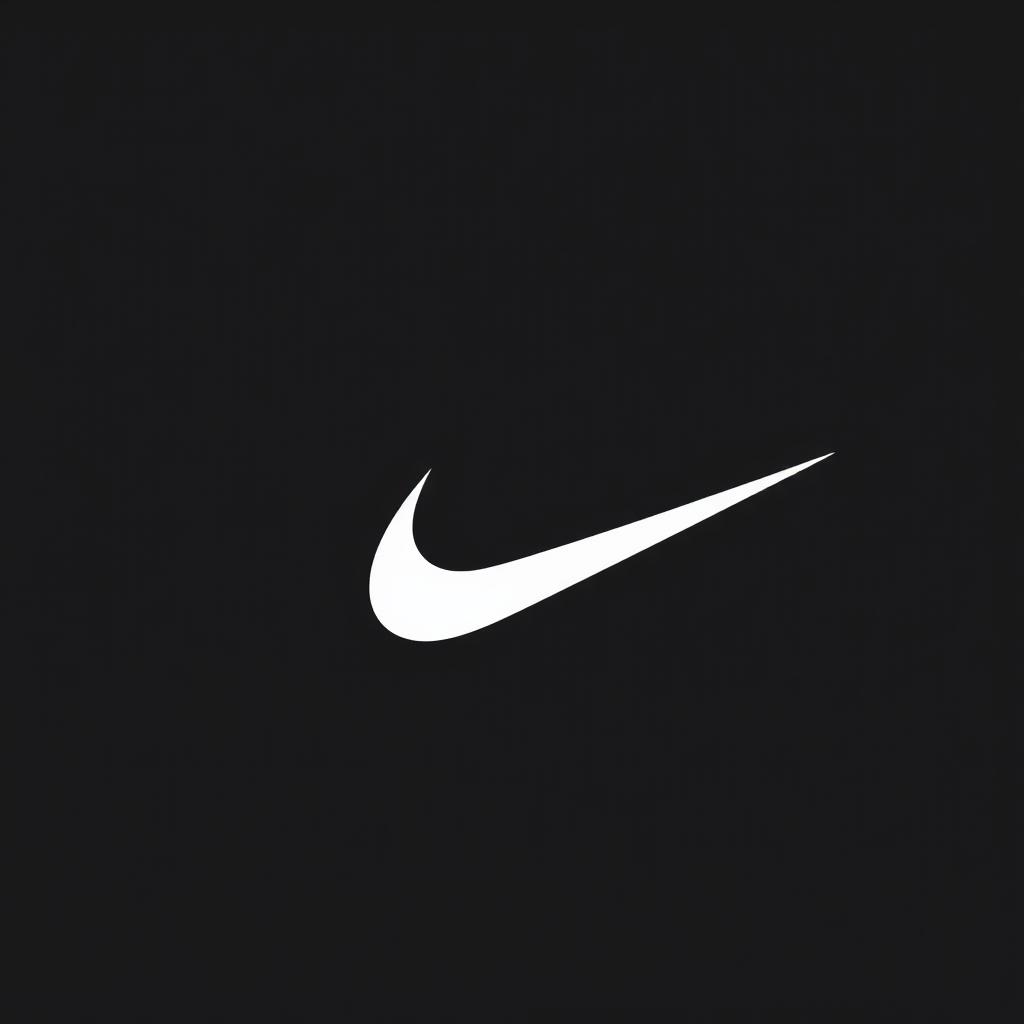 A square image with a solid black background featuring a prominent Nike swoosh logo