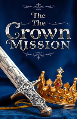 A beautifully arranged composition featuring a majestic sword with intricate designs etched into its blade, resting beside a stunning golden crown adorned with sparkling jewels