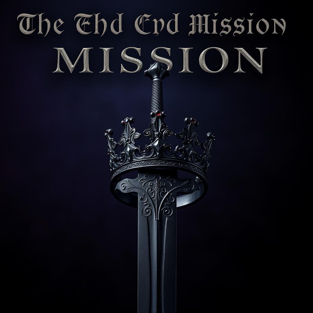 A striking dark aesthetic composition featuring a menacing sword with a blackened blade, showcasing detailed engravings that hint at ancient power
