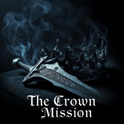An evocative dark aesthetic artwork featuring a formidable sword with a deeply tarnished blade, inscribed with cryptic symbols, lying beside a shadowy crown crafted from twisted iron