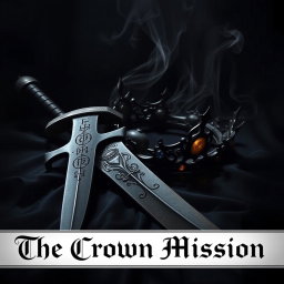 An evocative dark aesthetic artwork featuring a formidable sword with a deeply tarnished blade, inscribed with cryptic symbols, lying beside a shadowy crown crafted from twisted iron