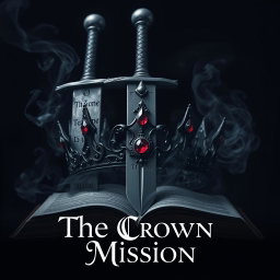 A captivating dark aesthetic artwork featuring a formidable sword with a tarnished blade, intricately inscribed with ancient runes, positioned alongside a striking crown made from twisted black iron
