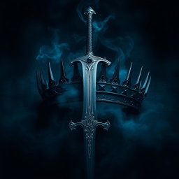 A visually striking dark theme aesthetic artwork featuring a majestic sword with a beautifully crafted blade, adorned with intricate patterns that glint subtly in low light