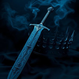 A visually striking dark theme aesthetic artwork featuring a majestic sword with a beautifully crafted blade, adorned with intricate patterns that glint subtly in low light