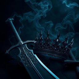A visually striking dark theme aesthetic artwork featuring a majestic sword with a beautifully crafted blade, adorned with intricate patterns that glint subtly in low light
