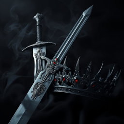 A dramatic dark theme aesthetic artwork showcasing an ornate sword, its blade reflecting a faint sheen amidst swirling black mist