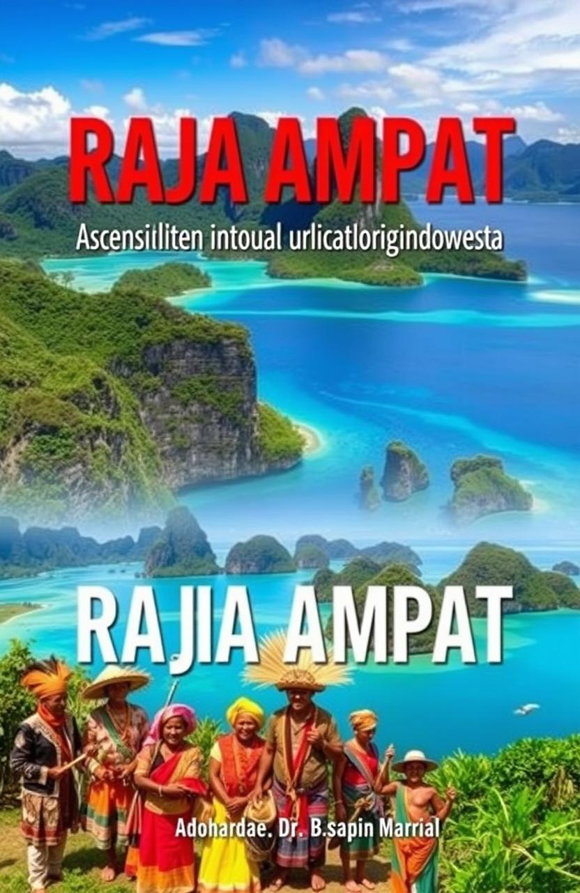 A vibrant book cover design featuring the stunning landscapes of Raja Ampat in the Southwest province of Indonesia