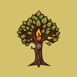A creative logo design representing a scout theme incorporated into the shape of a tree