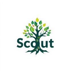 A creative logo design representing a scout theme incorporated into the shape of a tree