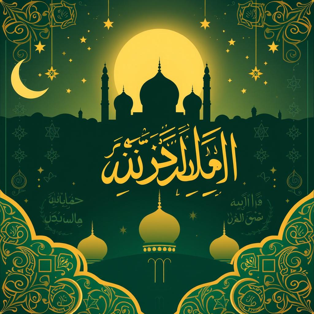 A beautiful background image for a poster, featuring a harmonious blend of symbols associated with Ramadan and the Quran