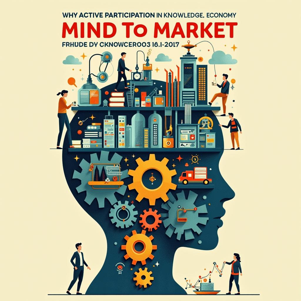 Create a visually striking book cover for 'Mind to Market - Why Active Participation in the Knowledge Economy Matters for All'