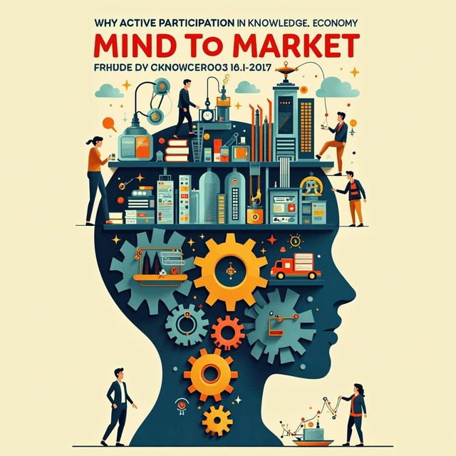 Create a visually striking book cover for 'Mind to Market - Why Active Participation in the Knowledge Economy Matters for All'