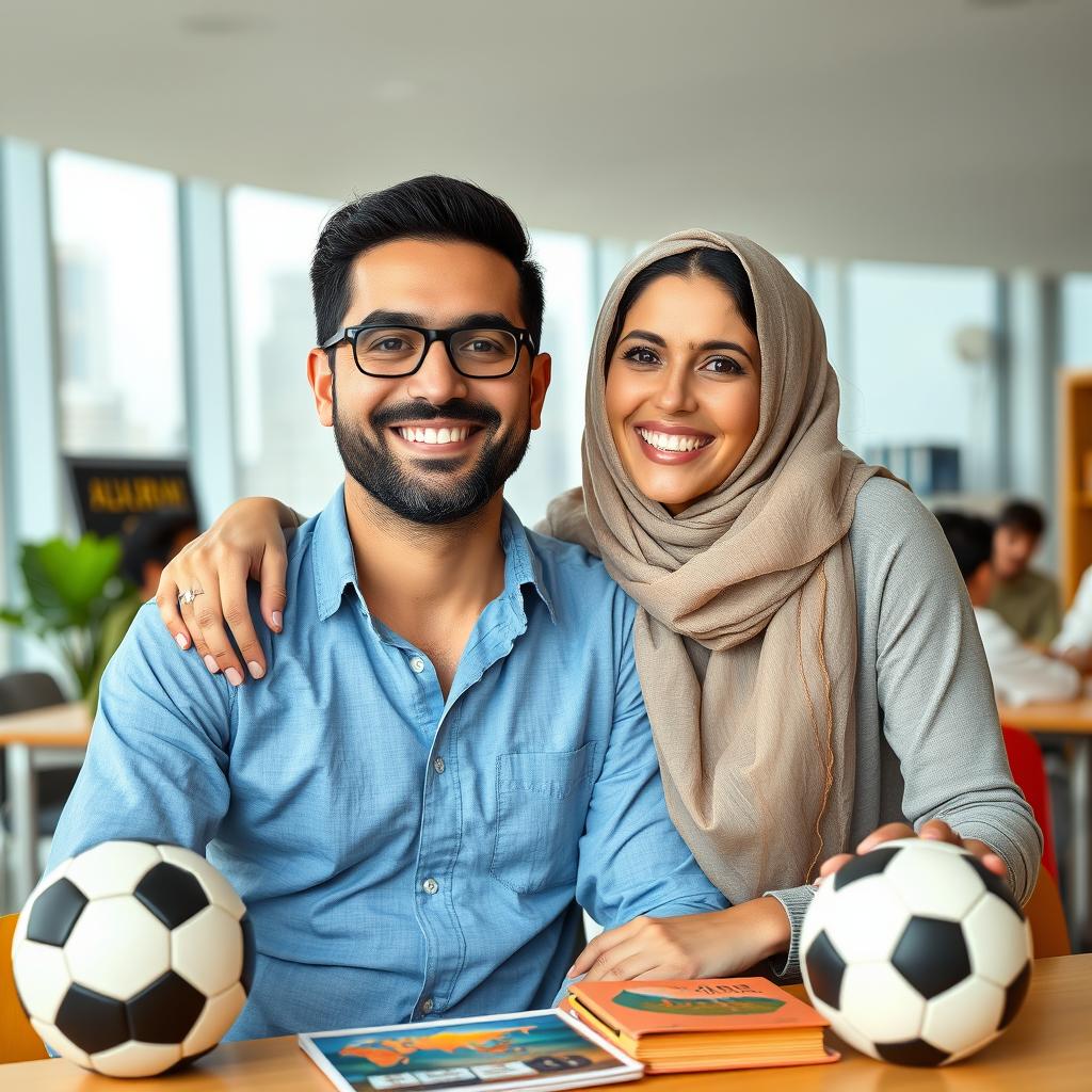 A cheerful Arabic language teacher named Farid, who is teaching Arabic to foreign students in an international school in Dubai