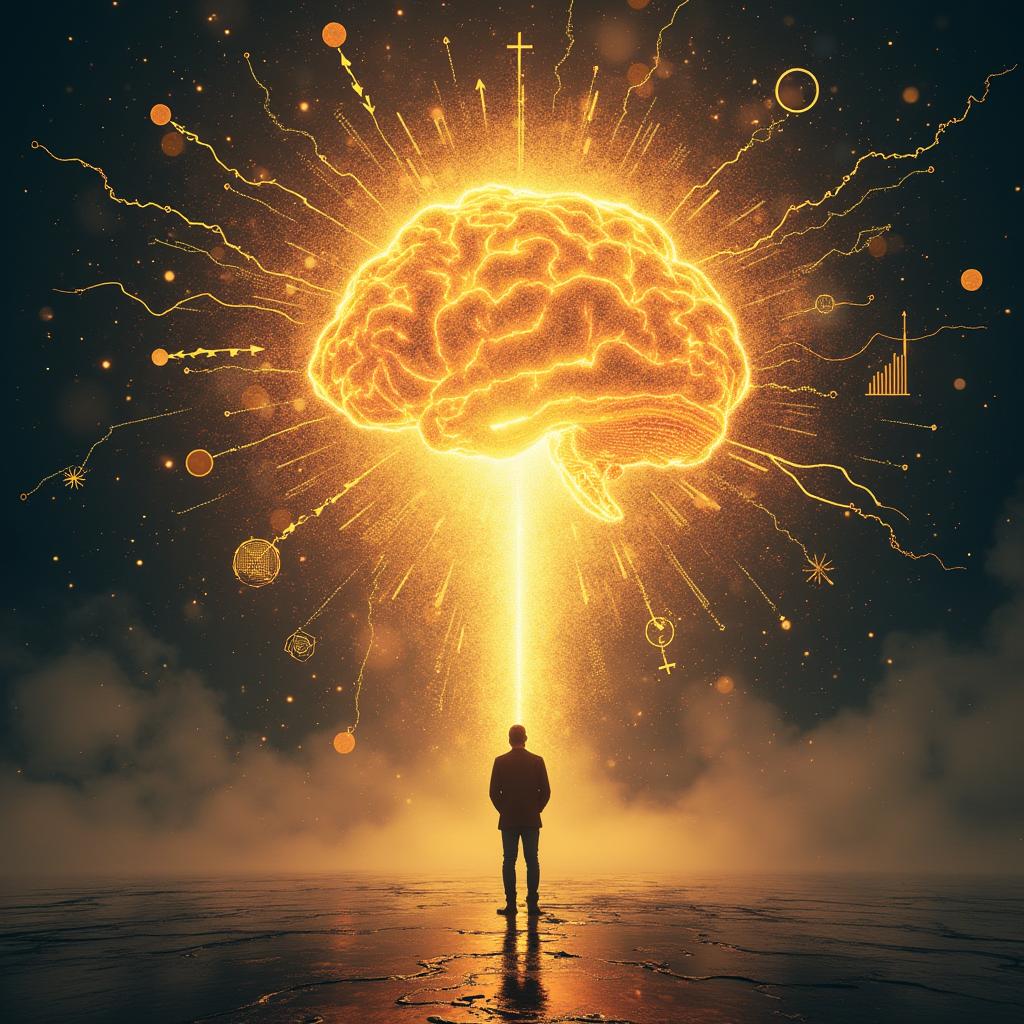 Create a dramatic 3D book cover for 'Mind to Market - Why Active Participation in the Knowledge Economy Matters for All'