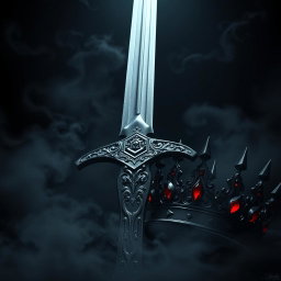A captivating dark theme aesthetic artwork featuring a majestic sword, its blade glistening ominously in a dimly lit setting