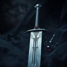 An evocative dark theme aesthetic artwork showcasing a formidable sword and an elegant crown, intertwined in a scene that radiates mystery