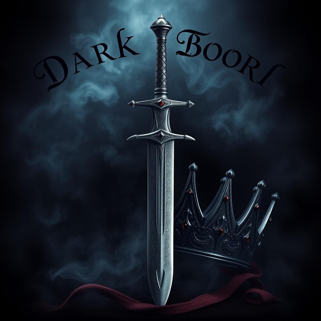 A striking book cover design featuring a majestic sword and a regal crown set against a dark theme aesthetic