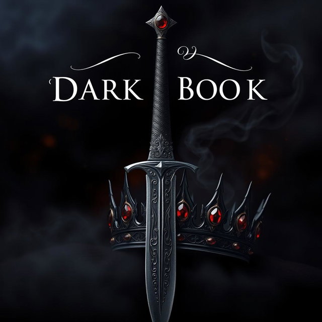 A striking book cover design featuring a majestic sword and a regal crown set against a dark theme aesthetic