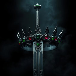 A visually striking artwork showcasing a sword and a crown, enveloped in a dark aesthetic
