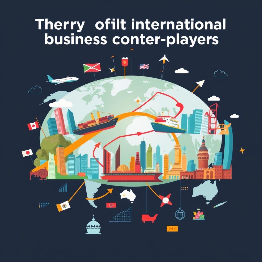 An illustration depicting the theory of international business counter-players, showcasing various global markets interacting with each other