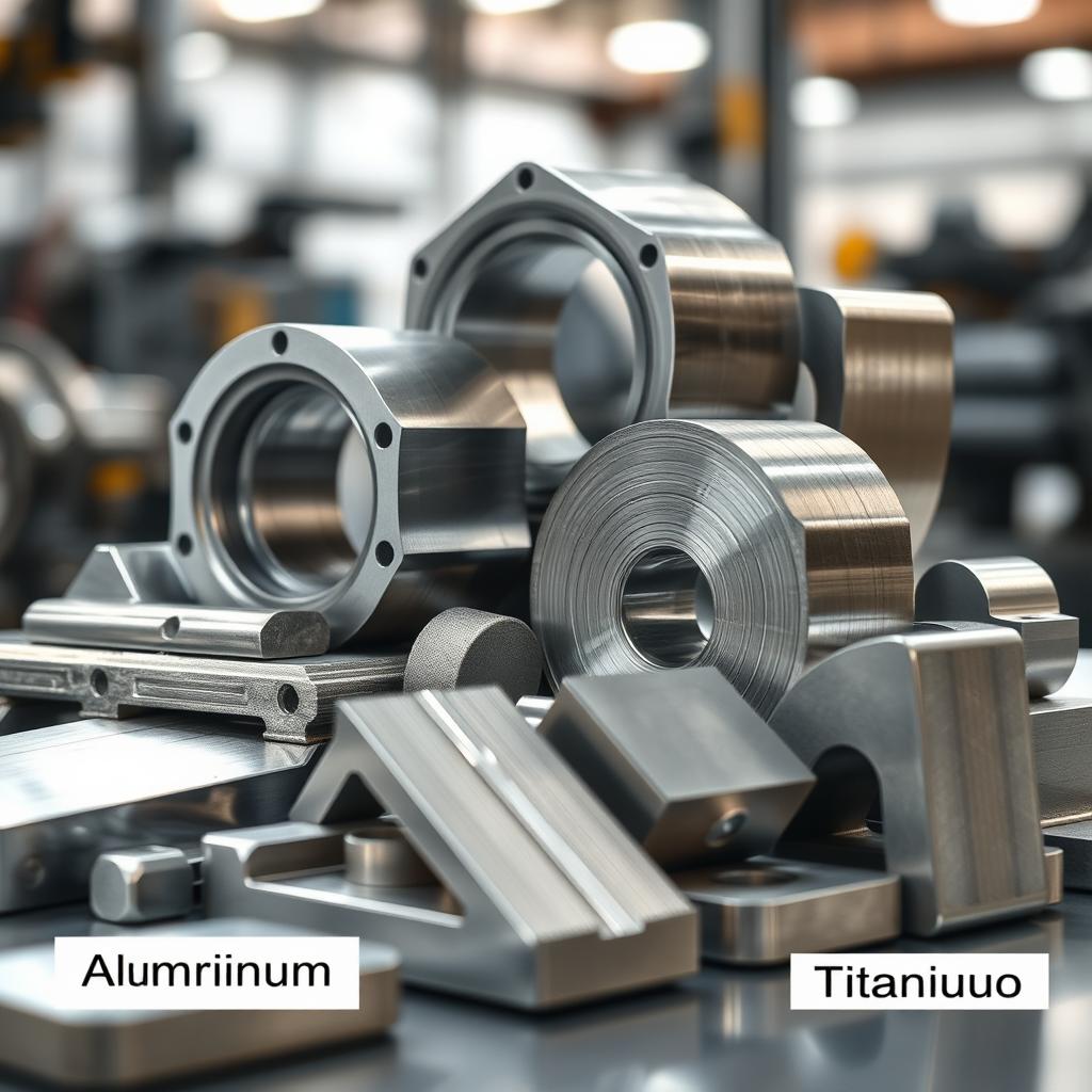A high-resolution image showcasing a collection of aluminum and titanium alloys arranged aesthetically